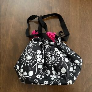 Floral Black and White Tote Bag with Pink Accents